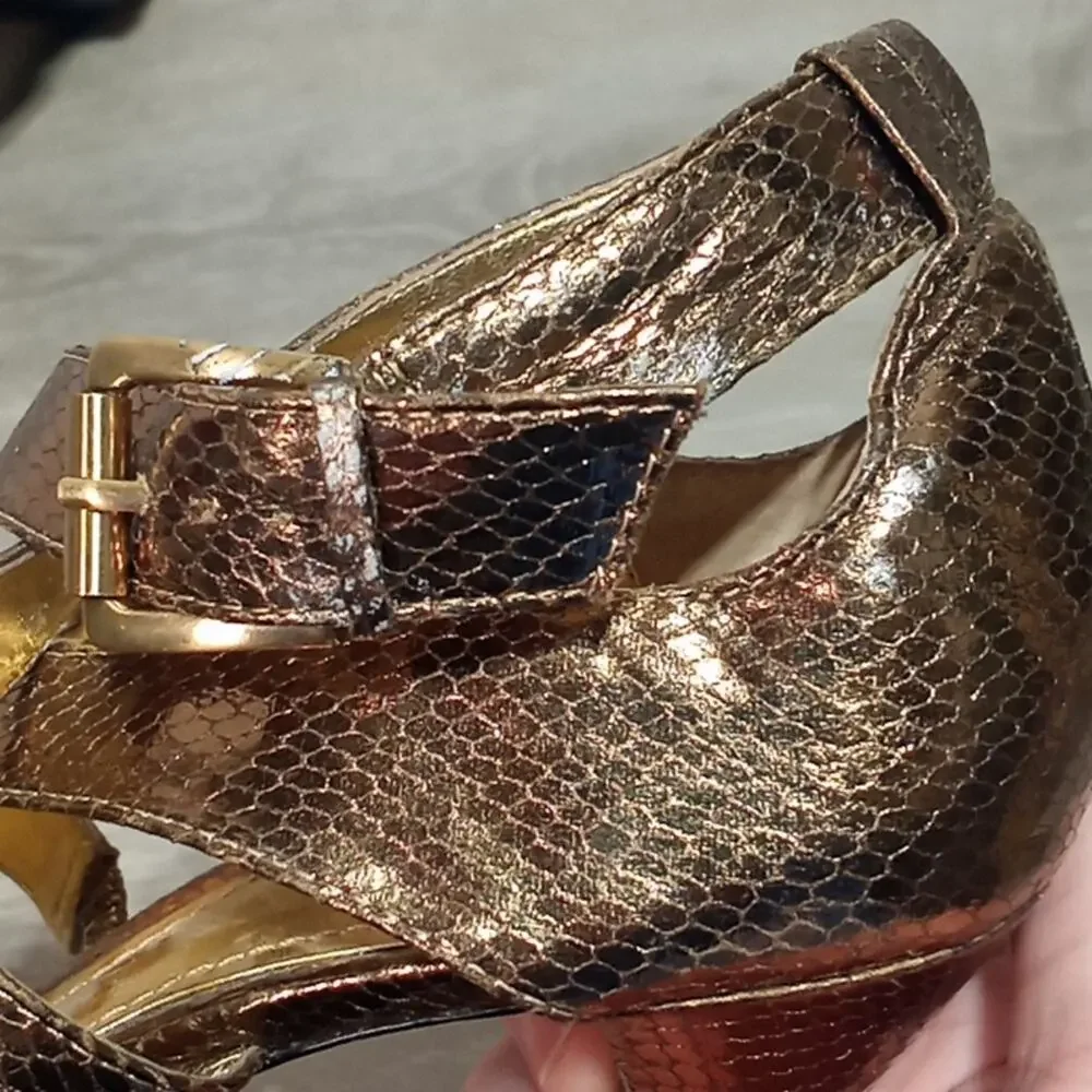 Victor Alfaro Gold Faux Snakeskin Strappy Thriller 5
